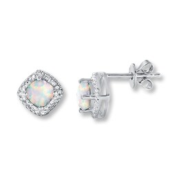 Lab-Created Opal Diamond Accents Sterling Silver Earrings