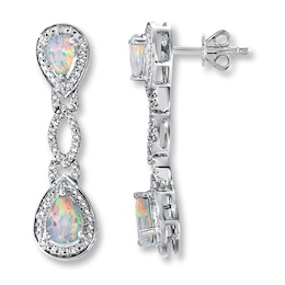 Lab-Created Opal Earrings Diamond Accents Sterling Silver