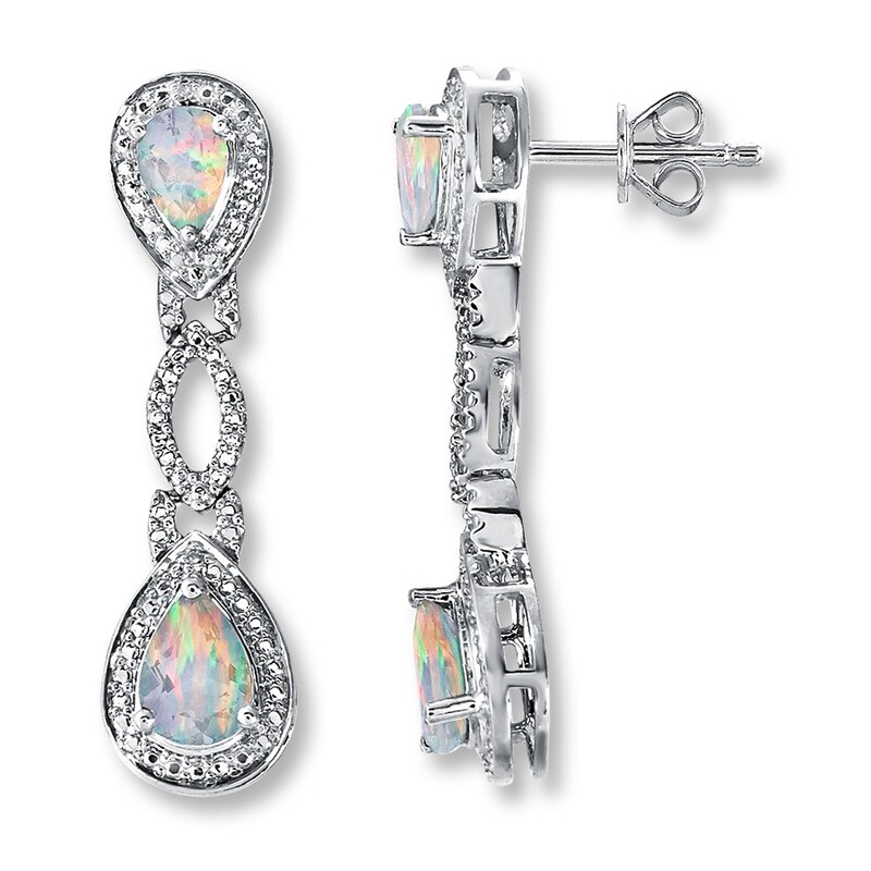 Main Image 1 of Lab-Created Opal Earrings Diamond Accents Sterling Silver
