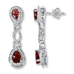 Garnet Earrings Diamond Accents Sterling Silver