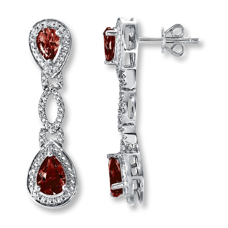 Main Image 1 of Garnet Earrings Diamond Accents Sterling Silver