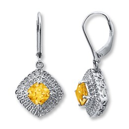 Citrine Dangle Earrings Diamond Accents  Sterling Silver
