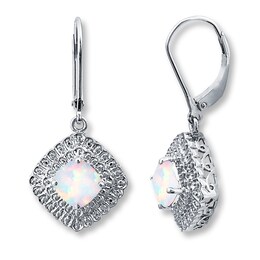 Lab-Created Opal Diamond Accents Sterling Silver Earrings