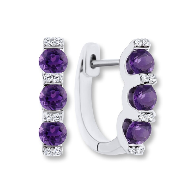 Amethyst Hoop Earrings 1/20 ct tw Diamonds Sterling Silver