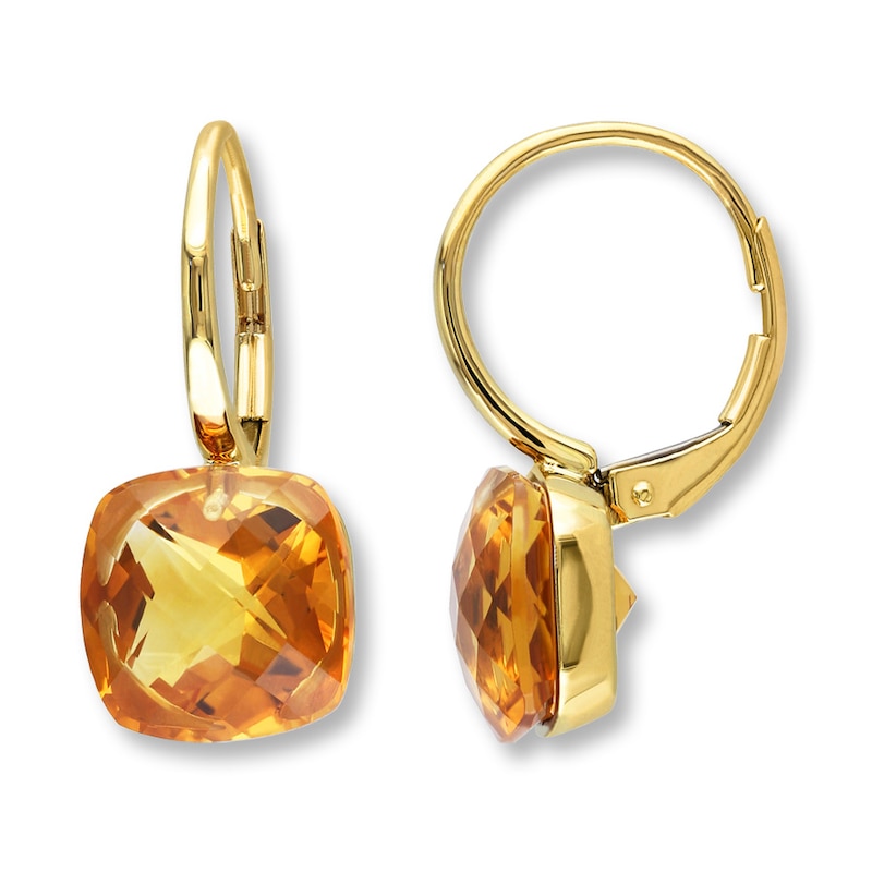 Citrine Dangle Earrings 14K Yellow Gold 10mm