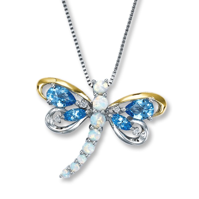 Dragonfly Necklace MultiGemstone Sterling Silver/14K Yellow Gold Jared