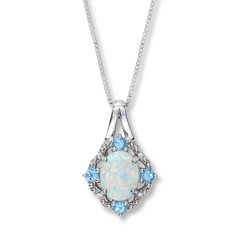 Main Image 1 of Lab-Created Opal Necklace Topaz & Diamond Sterling Silver