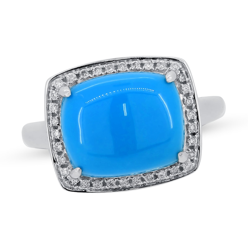 Main Image 1 of Natural Turquoise Ring 1/8 ct tw Diamond/Garnet Round 14K White Gold