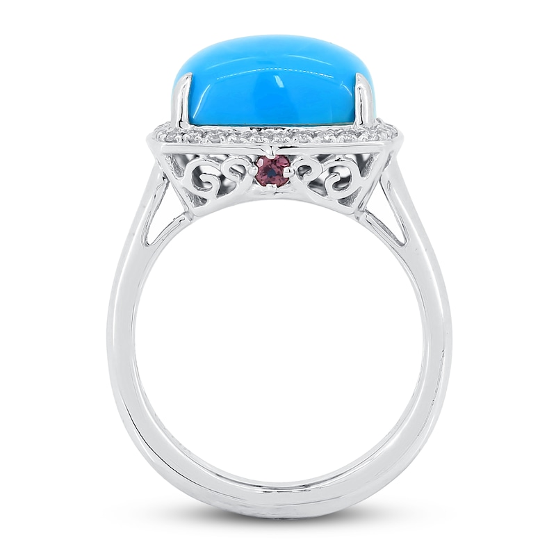 Main Image 3 of Natural Turquoise Ring 1/8 ct tw Diamond/Garnet Round 14K White Gold