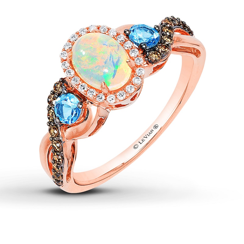 Le Vian Opal Ring 1/4 ct tw Diamonds 14K Strawberry Gold with 360