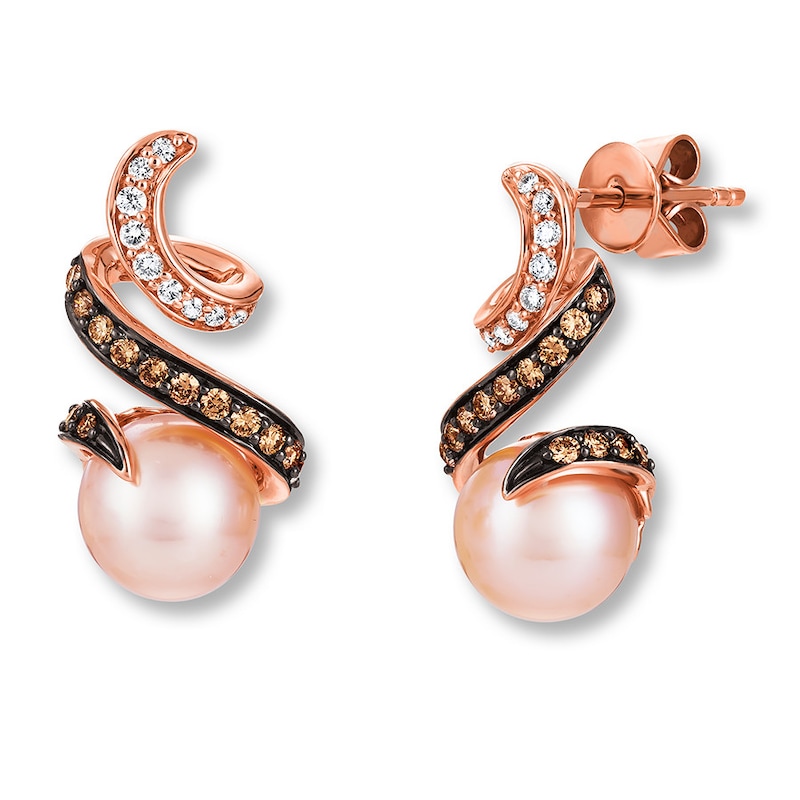 Le Vian Cultured Pearl Earrings 1/3 ct tw Diamonds 14K Strawberry Gold