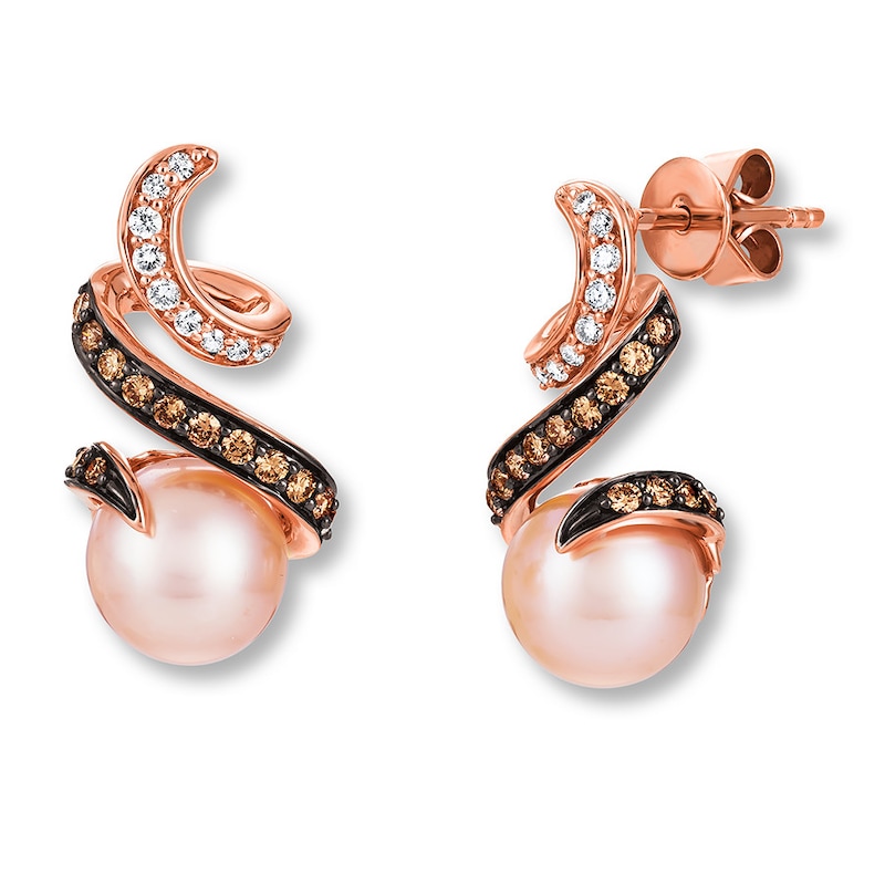 Main Image 1 of Le Vian Cultured Pearl Earrings 1/3 ct tw Diamonds 14K Strawberry Gold