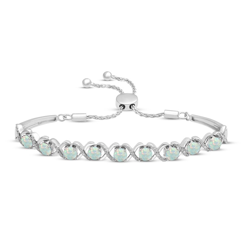 Lab Created Opal Natural Topaz Bolo Bracelet Round Sterling Silver Jared