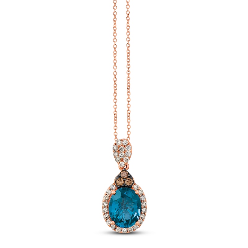 Le Vian Natural Blue Topaz Necklace 3/8 ct tw Diamonds 14K Strawberry Gold