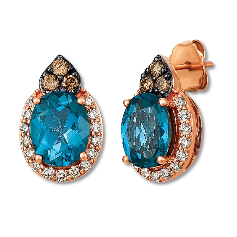 Le Vian Natural Blue Topaz Earrings 1/2 carat tw Diamonds 14K Gold