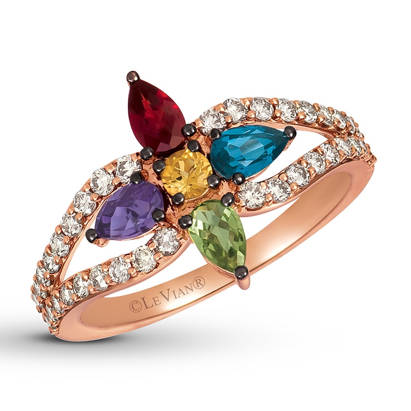 Le Vian Multi-Color Rainbow Ring 14K Strawberry Gold with 360