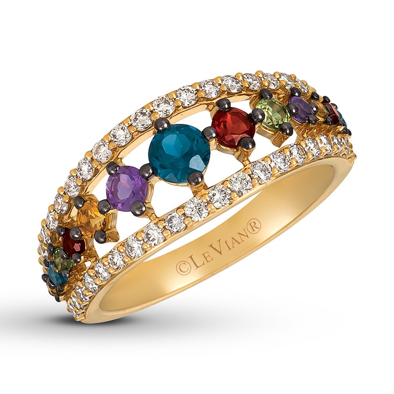Le Vian Multi-Color Rainbow Ring 14K Honey Gold with 360