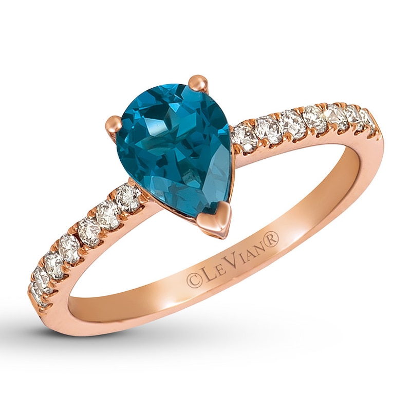 Le Vian Natural Blue Topaz Ring 1/5 ct tw Diamonds 14K Strawberry Gold