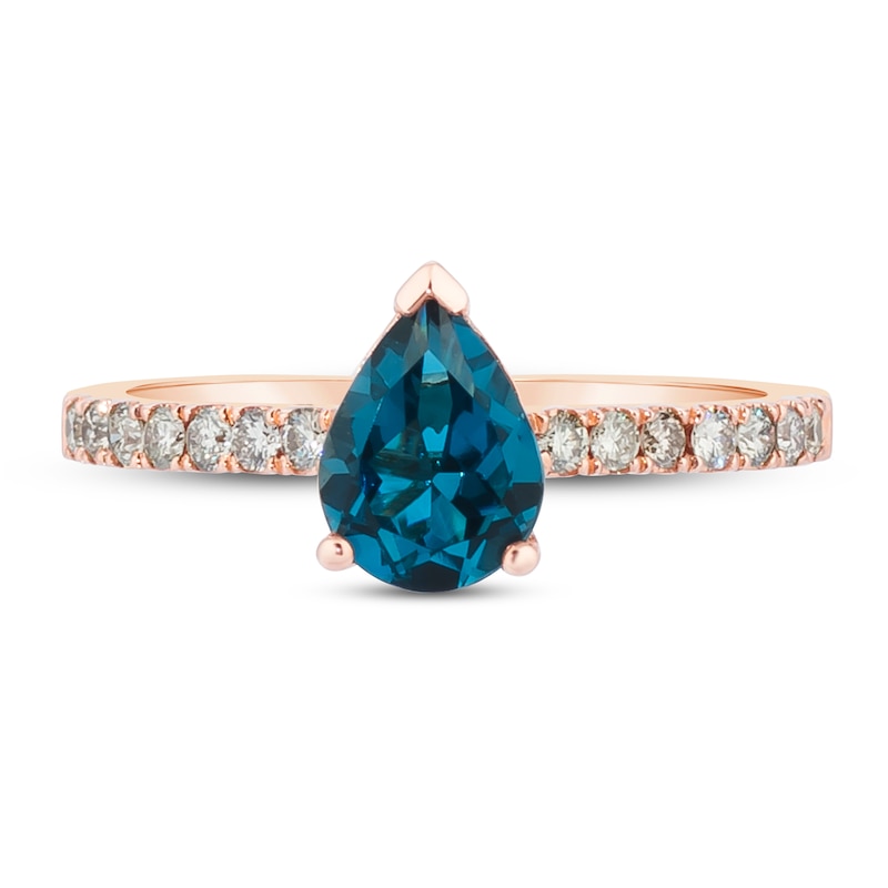 Le Vian Natural Blue Topaz Ring 1/5 ct tw Diamonds 14K Strawberry Gold