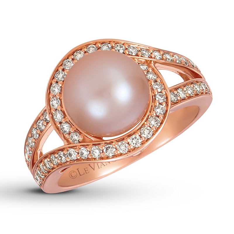 Le Vian Cultured Freshwater Pearl Ring 1/2 ct tw Diamonds 14K Strawberry Gold with 360