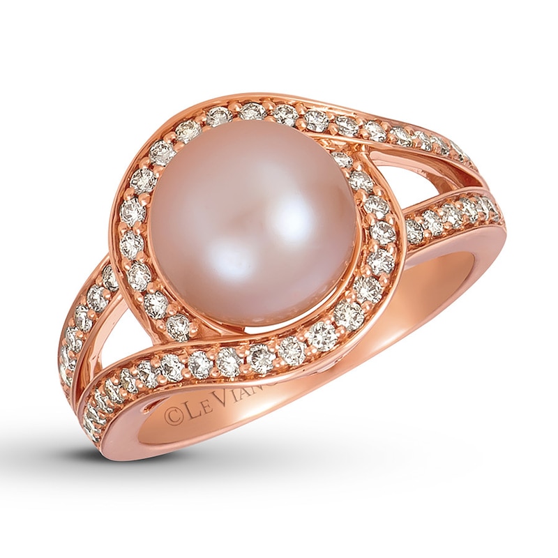 Le Vian Cultured Freshwater Pearl Ring 1/2 ct tw Diamonds 14K Strawberry Gold