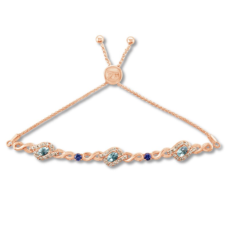 Le Vian Aquamarine Bolo Bracelet 7/8 ct tw Diamonds 14K Strawberry Gold