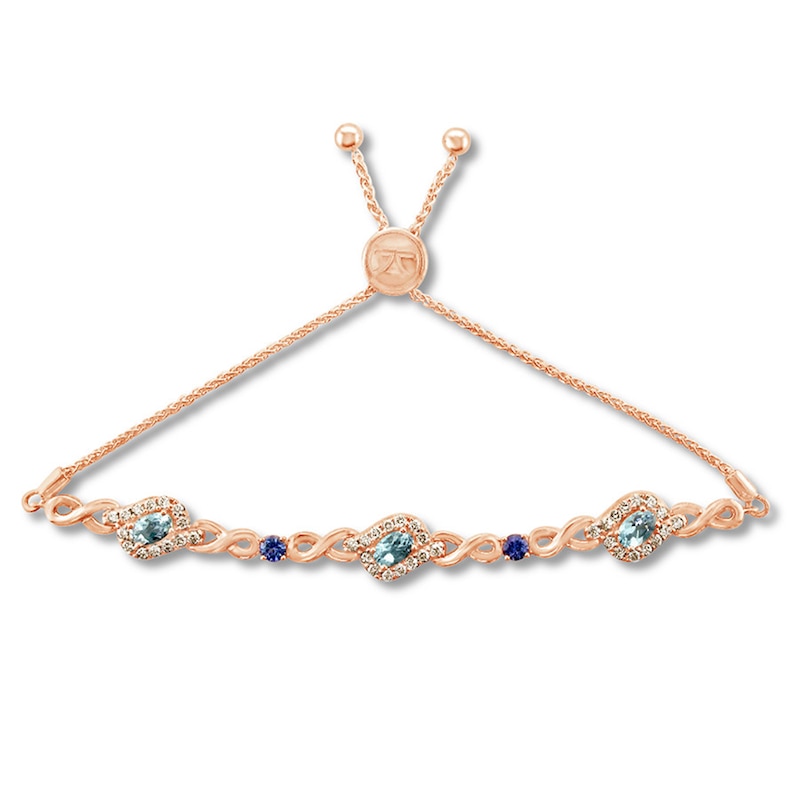 Main Image 1 of Le Vian Aquamarine Bolo Bracelet 7/8 ct tw Diamonds 14K Strawberry Gold