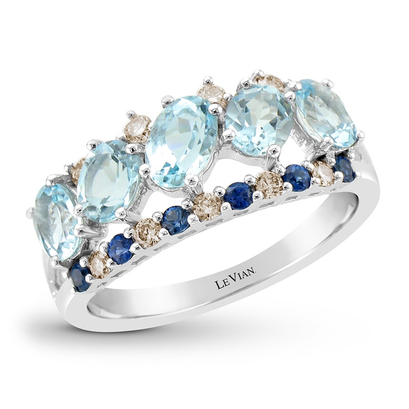 Le Vian Aquamarine & Sapphire Ring 1/5 ct tw Diamonds 14K Vanilla Gold