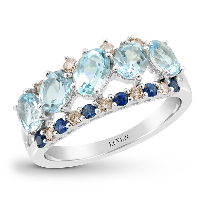 Main Image 1 of Le Vian Aquamarine & Sapphire Ring 1/5 ct tw Diamonds 14K Vanilla Gold