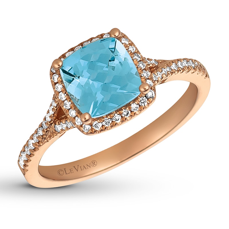 Le Vian Aquamarine Ring 1/5 ct tw Diamonds 14K Strawberry Gold