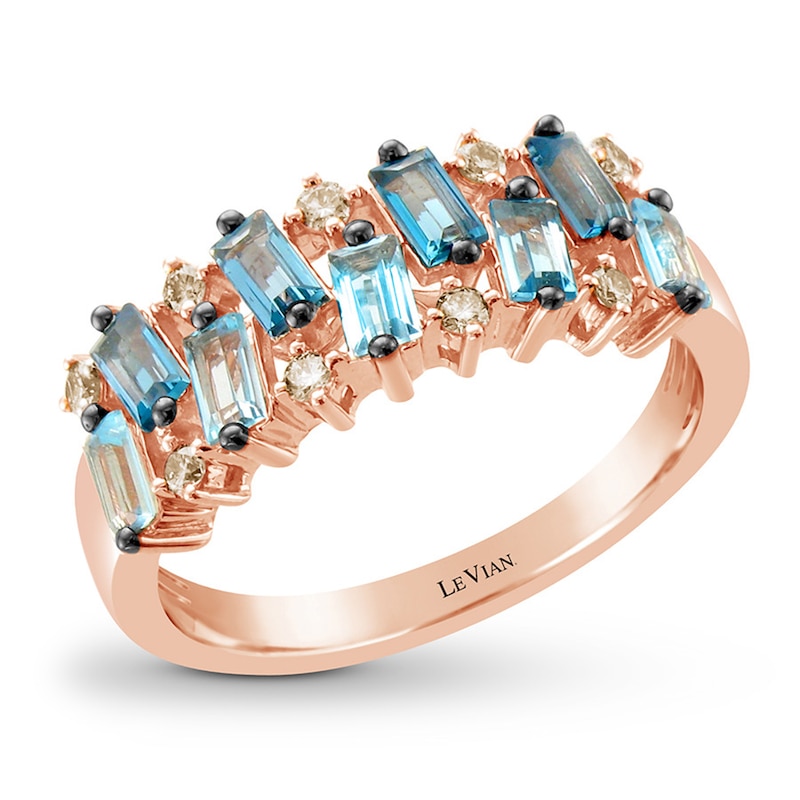 Le Vian Blue Topaz Ring 1/6 ct tw Diamonds 14K Strawberry Gold