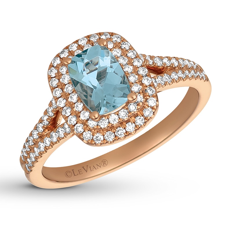 Le Vian Aquamarine Ring 3/8 ct tw Diamonds 14K Strawberry Gold