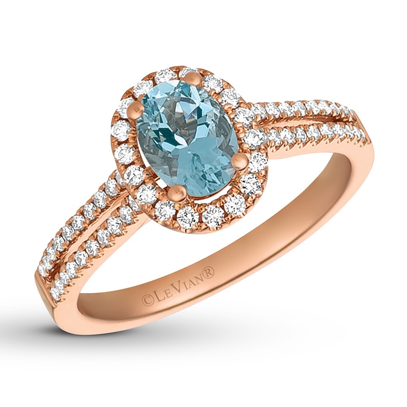 Le Vian Aquamarine Ring 1/3 ct tw Diamonds 14K Strawberry Gold