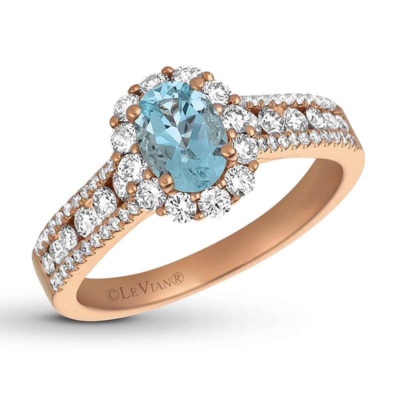 Le Vian Aquamarine Ring 3/4 ct tw Diamonds 14K Strawberry Gold