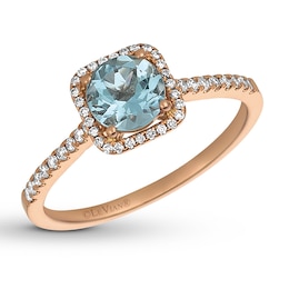 Le Vian Aquamarine & Sapphire Ring 1/5 ct tw Diamonds 14K Strawberry Gold