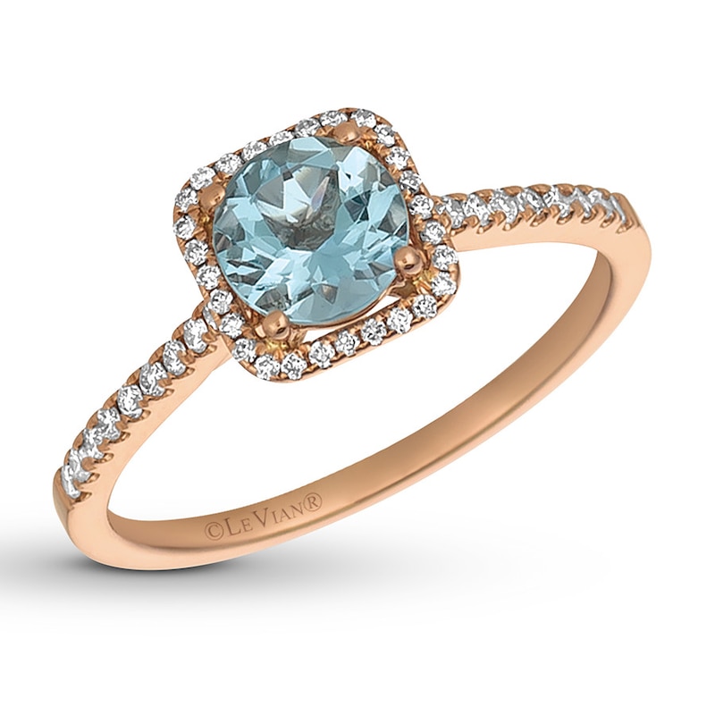 Le Vian Aquamarine & Sapphire Ring 1/5 ct tw Diamonds 14K Strawberry Gold