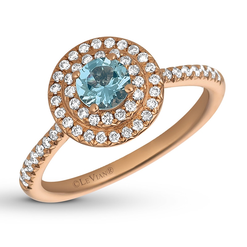 Le Vian Aquamarine Ring 1/3 ct tw Diamonds 14K Strawberry Gold