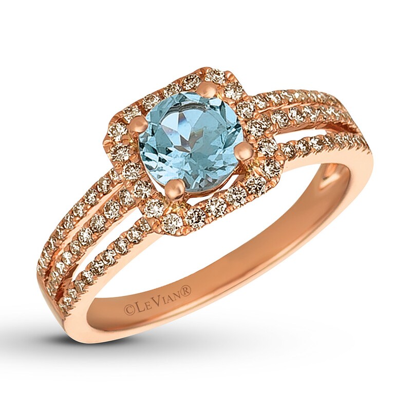 Le Vian Aquamarine Ring 3/8 ct tw Diamonds 14K Strawberry Gold