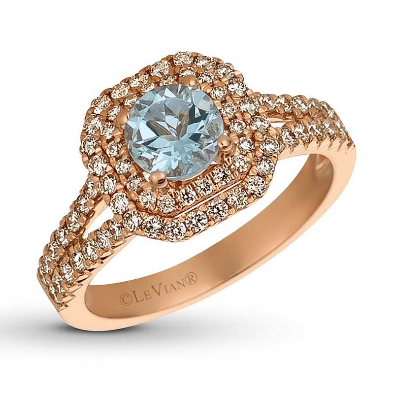 Le Vian Aquamarine Ring 3/4 ct tw Diamonds 14K Strawberry Gold
