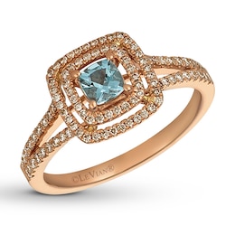 Le Vian Aquamarine Ring 1/3 ct tw Diamonds 14K Strawberry Gold