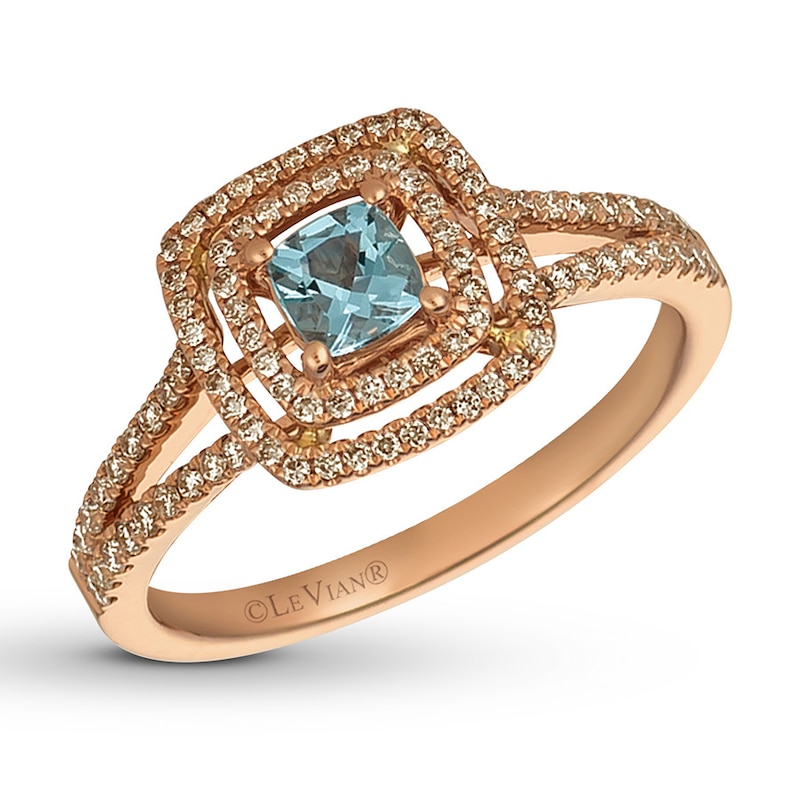 Le Vian Aquamarine Ring 1/3 ct tw Diamonds 14K Strawberry Gold