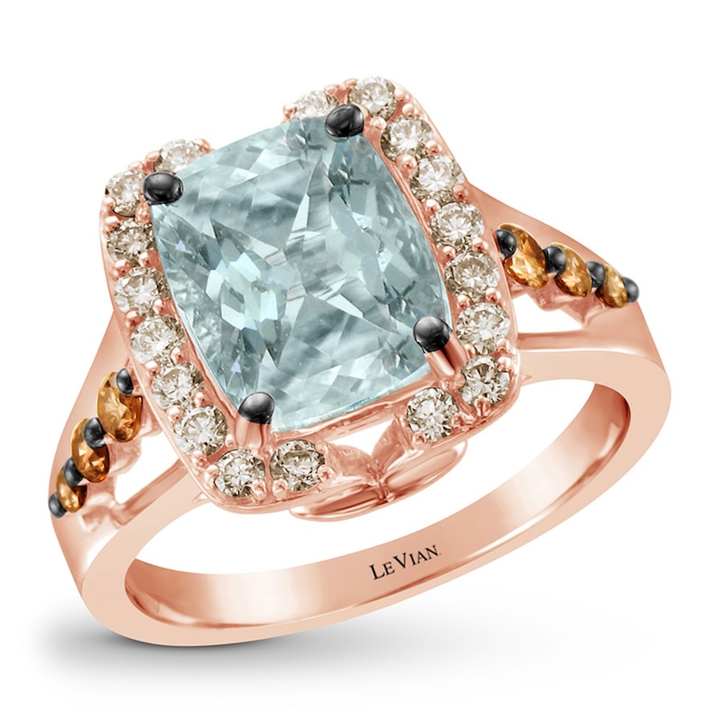 Le Vian Aquamarine Ring 5/8 ct tw Diamonds 14K Strawberry Gold