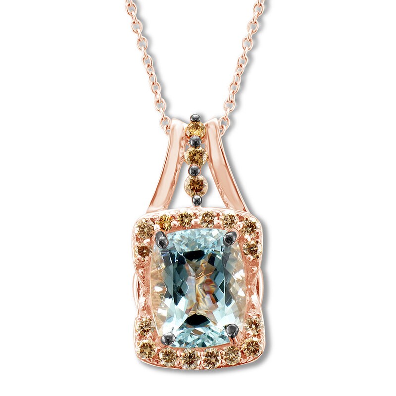 Le Vian Aquamarine Necklace 3/8 ct tw Diamonds 14K Strawberry Gold