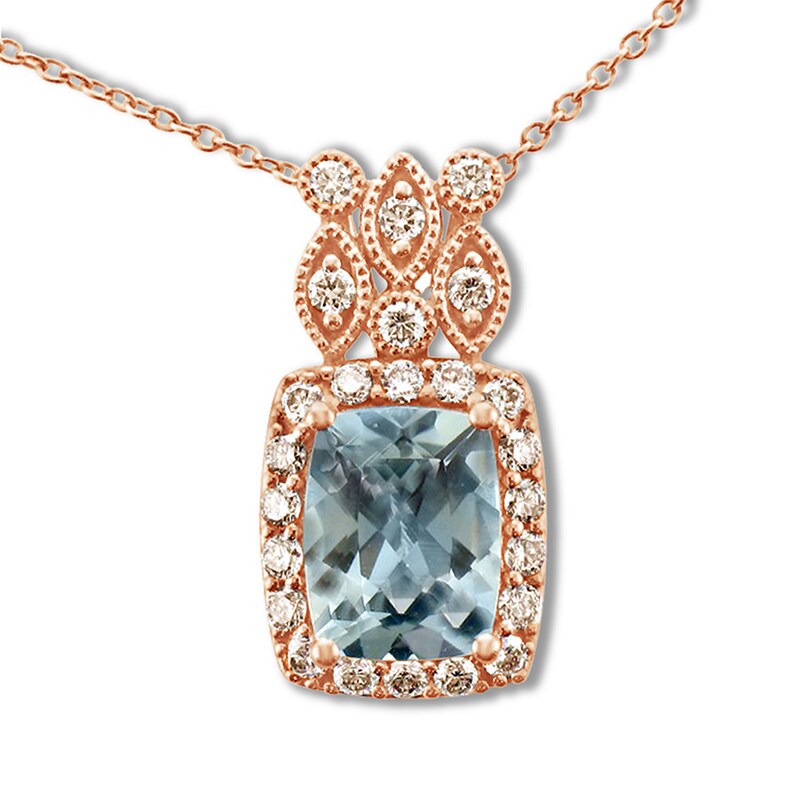 Le Vian Aquamarine Necklace 1/2 ct tw Diamonds 14K Strawberry Gold
