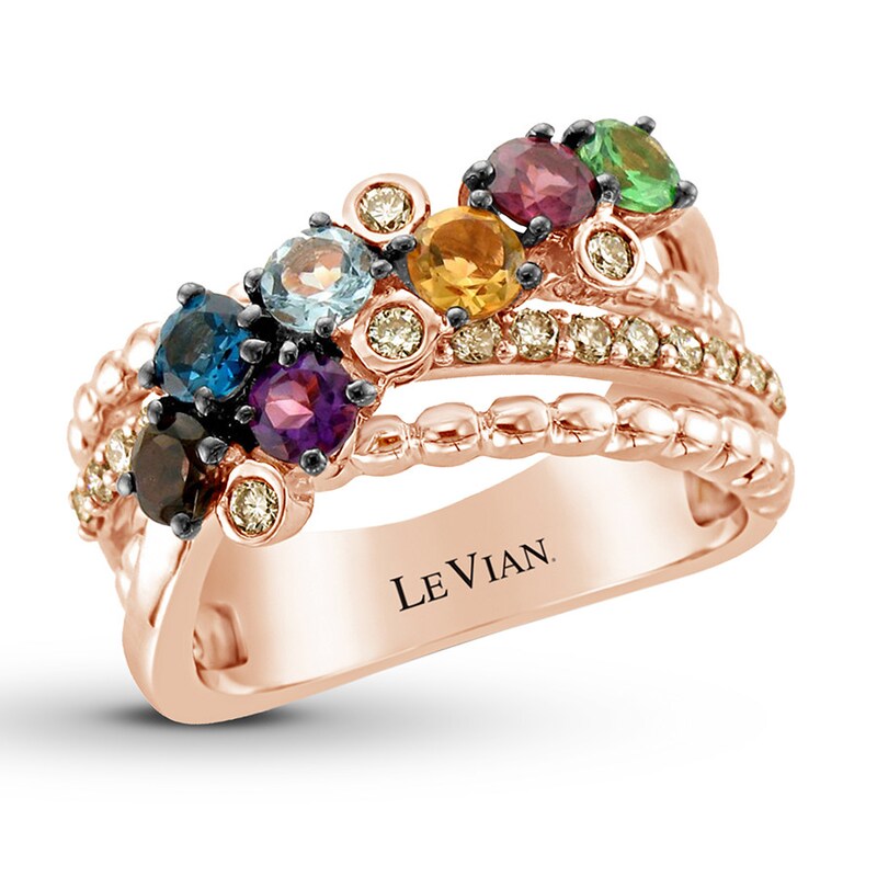 Le Vian Multi-Color Rainbow Ring 3/4 ct tw Diamonds 14K Strawberry Gold