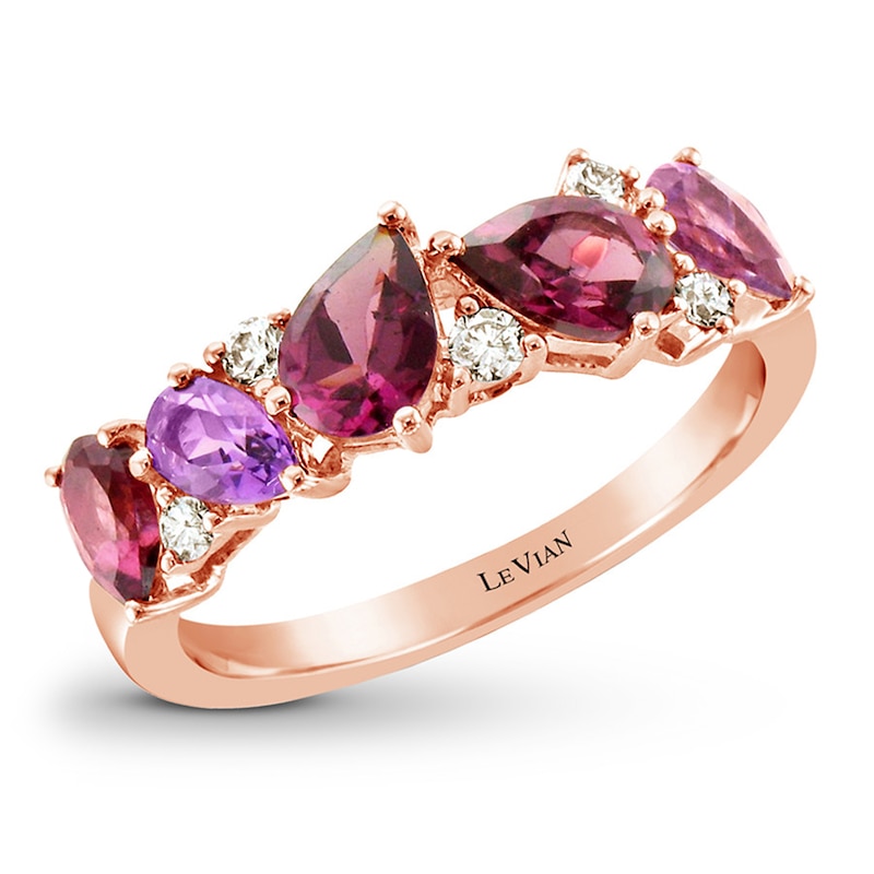 Main Image 1 of Le Vian Garnet & Amethyst Ring 1/8 ct tw Diamonds 14K Strawberry Gold
