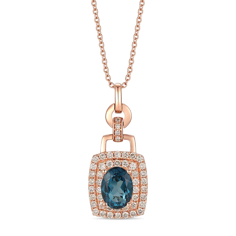 Le Vian Natural Blue Topaz & Diamond Necklace 14K Strawberry Gold