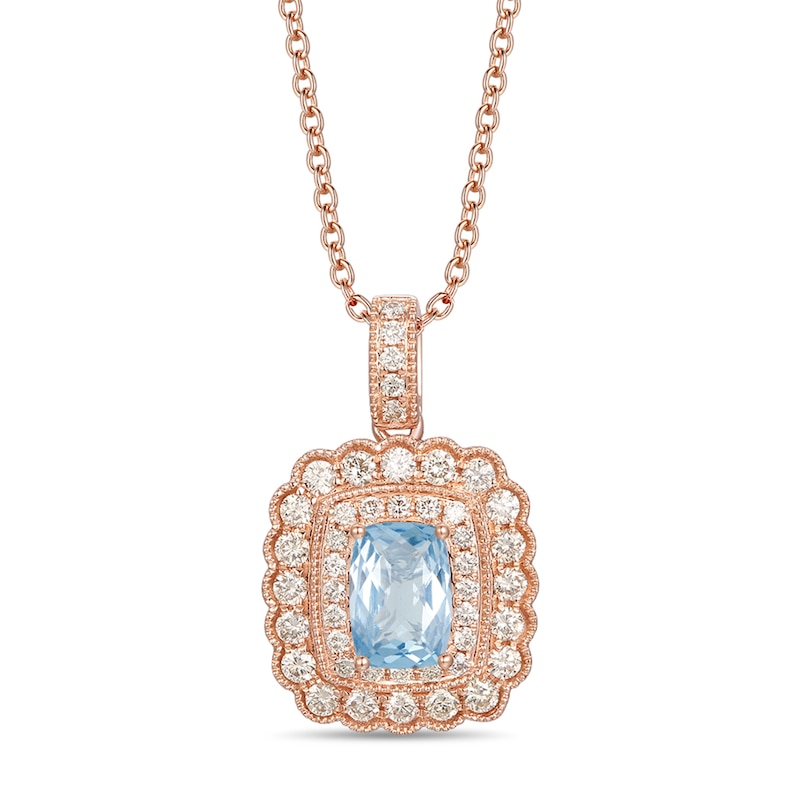 Le Vian Natural Aquamarine Necklace 1/2 ct tw Diamonds 14K Strawberry Gold