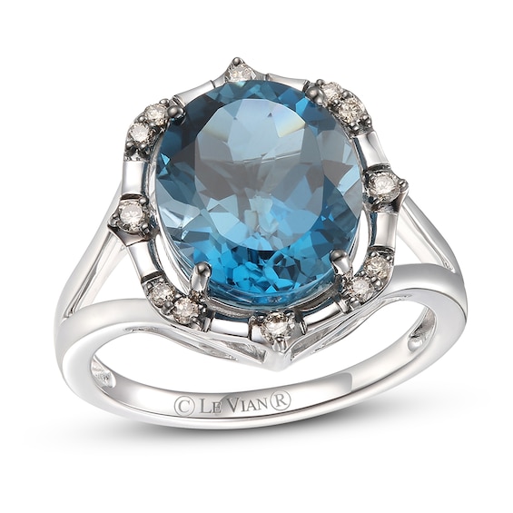 Le Vian Natural Blue Topaz Ring 1/8 ct tw Diamonds 14K Vanilla Gold Fashion Rings Rings