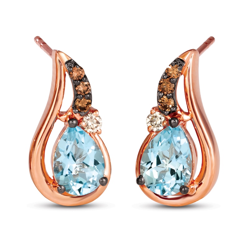 Main Image 1 of Le Vian Natural Blue Topaz Earrings 1/6 ct tw Diamonds 14K Strawberry Gold